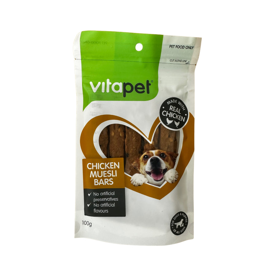 DOG TREAT VP CHICKEN MUESLI BAR 100G