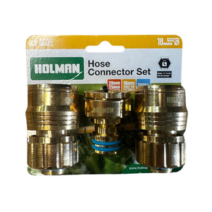 HOSE CONNECTOR SET HOLMAN BRASS 3PCE 18MM