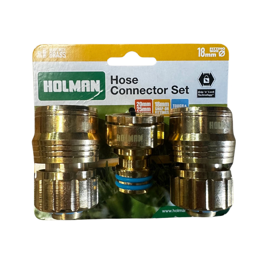 HOSE CONNECTOR SET HOLMAN BRASS 3PCE 18MM