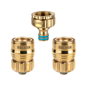 HOSE CONNECTOR SET HOLMAN BRASS 3PCE 12MM