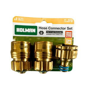 HOSE CONNECTOR SET HOLMAN BRASS 3PCE 12MM